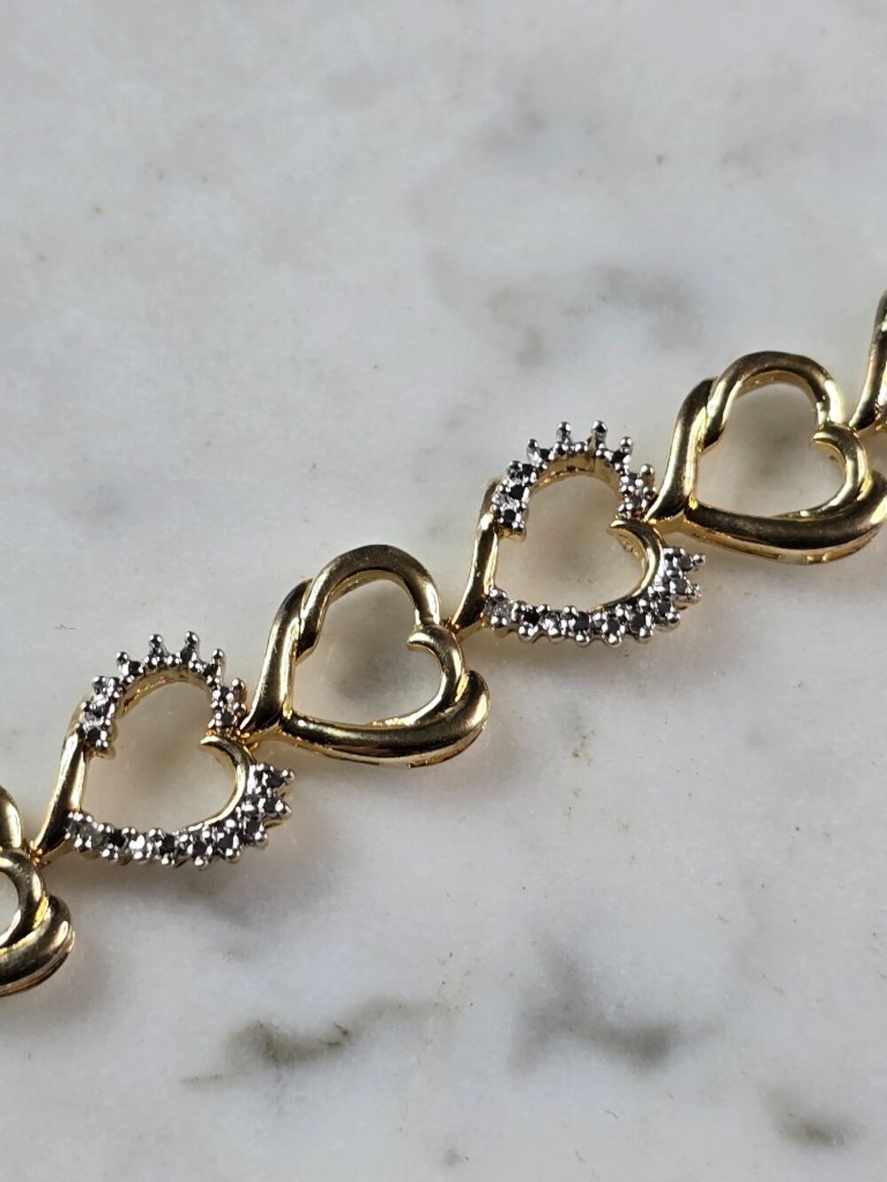 Womens Vintage Estate Sterling Silver Gold Tone Heart Bracelet 11.9g E6650